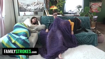 NNN Challenge - Step-siblings Compete On Who Makes The Other One Cum First Behind Stepmom’s Back