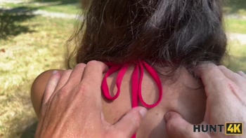 HUNT4K. Rough outdoor sex with a lot of cum between a teen (18+). Hot sex with Vixi Rafi & George Uhl