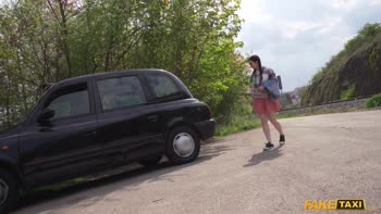 Pigtails & Passion: Teen (18+) Brunette Rides Hard Cock in Fake Taxi