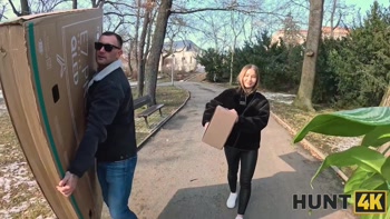 HUNT4K. Just a flower bouquet and Amalia Davis suck your cock!