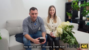HUNT4K. Just a flower bouquet and Amalia Davis suck your cock!