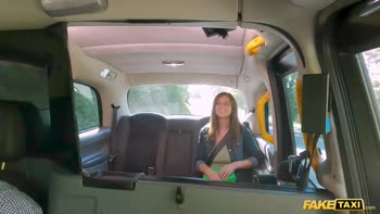 Tiffany Blue's Taxi Temptation: Innocent Brunette's Shy Surprise