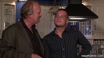 Old Husband Watches as Stranger Fucks His Teenage Wife in Kitchen