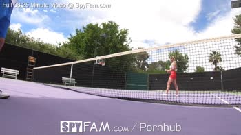 Step Sis Serena Avary Spies on Step Bro's Big Dick Tennis Lessons