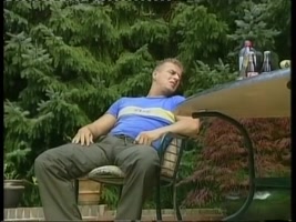Naughty blonde pisses on a man and eat his cum after a blowjob!