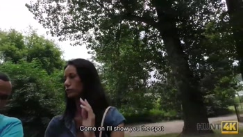 HUNT4K. Cuckold watches how his girlfriend fucks for money in park