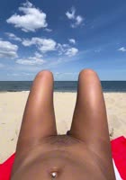 Up Her Skirt's Beach Bliss: Flashing Ebony Pussy at Nude Beach