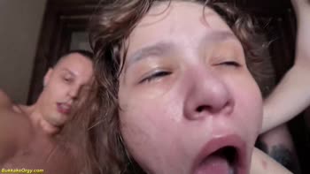 Tiny Teen (18+) Takes Extreme DP Bukkake Gangbang Beating