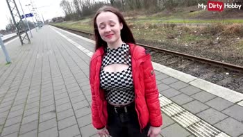 Busty Brunette's Public POV Blowjob & Cumshot