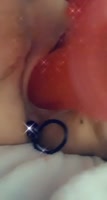 Fucking my pussy with a huge dildo and wearing anal beads