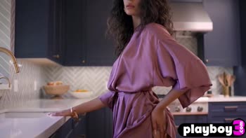 Petite curly teen (18+) shows stunning big ass after she removed silk clothes