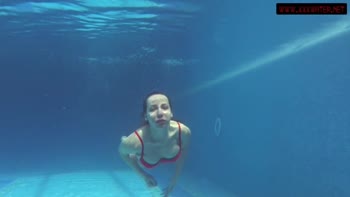 Mia Ferrari's Red Hot Red Lingerie Underwater Show