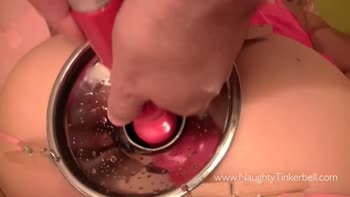 Naughty Tinkerbell enjoys extreme anal correction with marbles toys piss and spunk