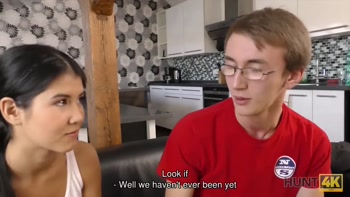 HUNT4K. Young chick rides guy's dick next to her submissive cuckold