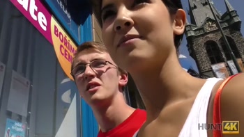 HUNT4K. Young chick rides guy's dick next to her submissive cuckold