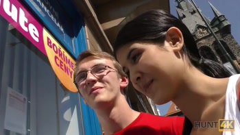 HUNT4K. Young chick rides guy's dick next to her submissive cuckold