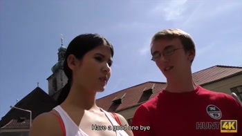 HUNT4K. Young chick rides guy's dick next to her submissive cuckold
