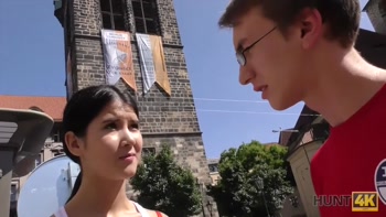 HUNT4K. Young chick rides guy's dick next to her submissive cuckold