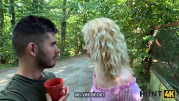 HUNT4K. Young blonde babe was moaning so hard while Hunter fucked her outdoors