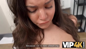 VIP4K. Sexy 18-year-Old Brunette gets fucked Hard in the Office to secure a Loan