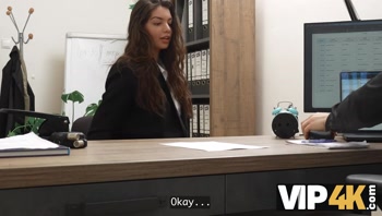 VIP4K. Sexy 18-year-Old Brunette gets fucked Hard in the Office to secure a Loan