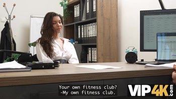 VIP4K. Sexy 18-year-Old Brunette gets fucked Hard in the Office to secure a Loan