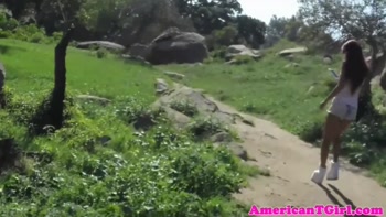 Redhead Trans Babe Sizzles in Solo Outdoor Seduction