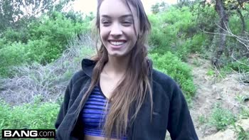 Charity Crawford gets her petite pussy stretched outdoors