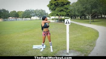 Brittney White's Ebony Delight: Fit Cutie Rides Big Cock After Workout