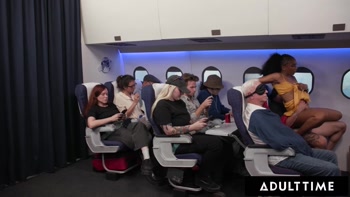 ADULT TIME - Olivia Jay Flashes Tits & Fingers Pussy On Plane! Gets Caught & Fucked Hard By Seatmate