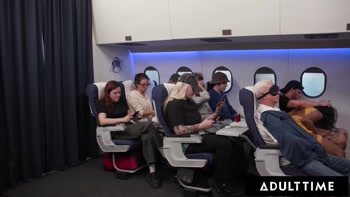 ADULT TIME - Olivia Jay Flashes Tits & Fingers Pussy On Plane! Gets Caught & Fucked Hard By Seatmate