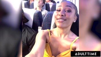 ADULT TIME - Olivia Jay Flashes Tits & Fingers Pussy On Plane! Gets Caught & Fucked Hard By Seatmate