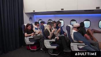 ADULT TIME - Olivia Jay Flashes Tits & Fingers Pussy On Plane! Gets Caught & Fucked Hard By Seatmate