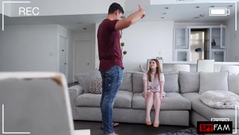 Stepdaughter Swallows Stepdad's Cock After He Scares Away Her Boyfriend
