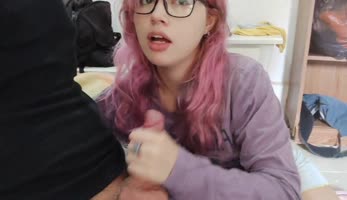 Sucks cock before school / nerd girl blowjob