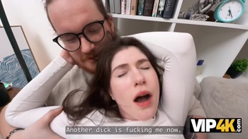 VIP4K. Horny Slut Cums while Cheating on her Boyfriend with a Stranger right in front of him