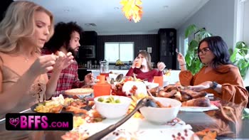 Blonde BFFs Seduce Boyfriend on Thanksgiving Day