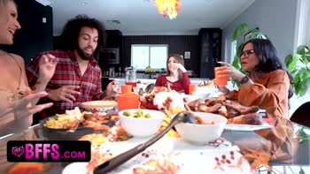 Blonde BFFs Seduce Boyfriend on Thanksgiving Day