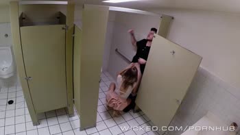 Public Bathroom Lust: Teen (18+) Bombshell's Sizzling POV Blowjob and Riding