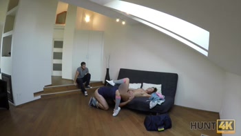 HUNT4K. Slut rides stranger's phallus while cuckold watches this