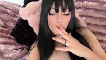 Tame Me Ivy's 420 Bliss: Petite Hot Brunette Smokes & Shows Off Small Perky Nipples