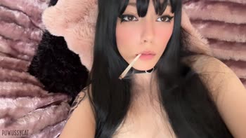Tame Me Ivy's 420 Bliss: Petite Hot Brunette Smokes & Shows Off Small Perky Nipples