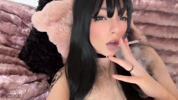 Tame Me Ivy's 420 Bliss: Petite Hot Brunette Smokes & Shows Off Small Perky Nipples