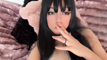Tame Me Ivy's 420 Bliss: Petite Hot Brunette Smokes & Shows Off Small Perky Nipples