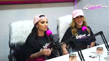 Flavia Oliver performs oral sex on Natasha Steffens during the recording of the California Podcast