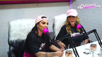 Flavia Oliver performs oral sex on Natasha Steffens during the recording of the California Podcast