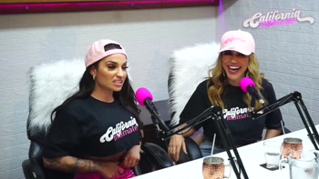Flavia Oliver performs oral sex on Natasha Steffens during the recording of the California Podcast