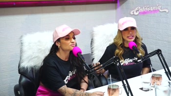 Flavia Oliver performs oral sex on Natasha Steffens during the recording of the California Podcast