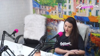 Flavia Oliver performs oral sex on Natasha Steffens during the recording of the California Podcast