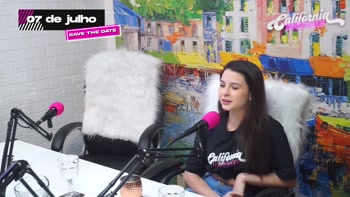 Flavia Oliver performs oral sex on Natasha Steffens during the recording of the California Podcast